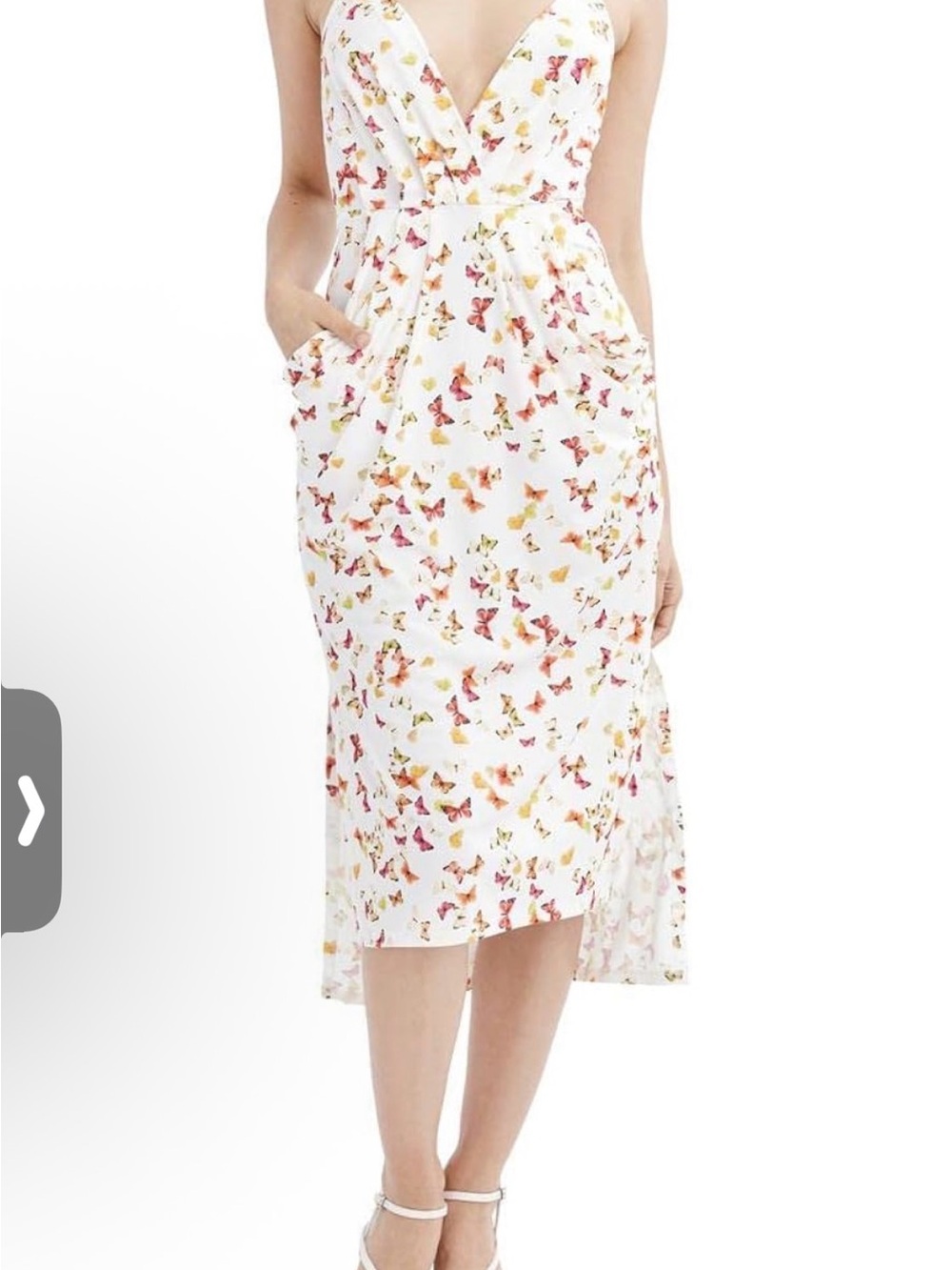 BCBGeneration White Maxi Dress with Multicolor Butterfly Print